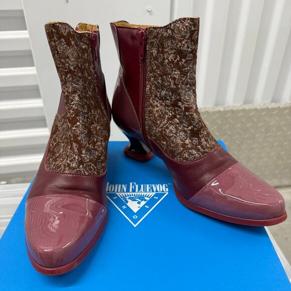John Fluevog Savasana Floral Burgundy Boots - Size 7.5